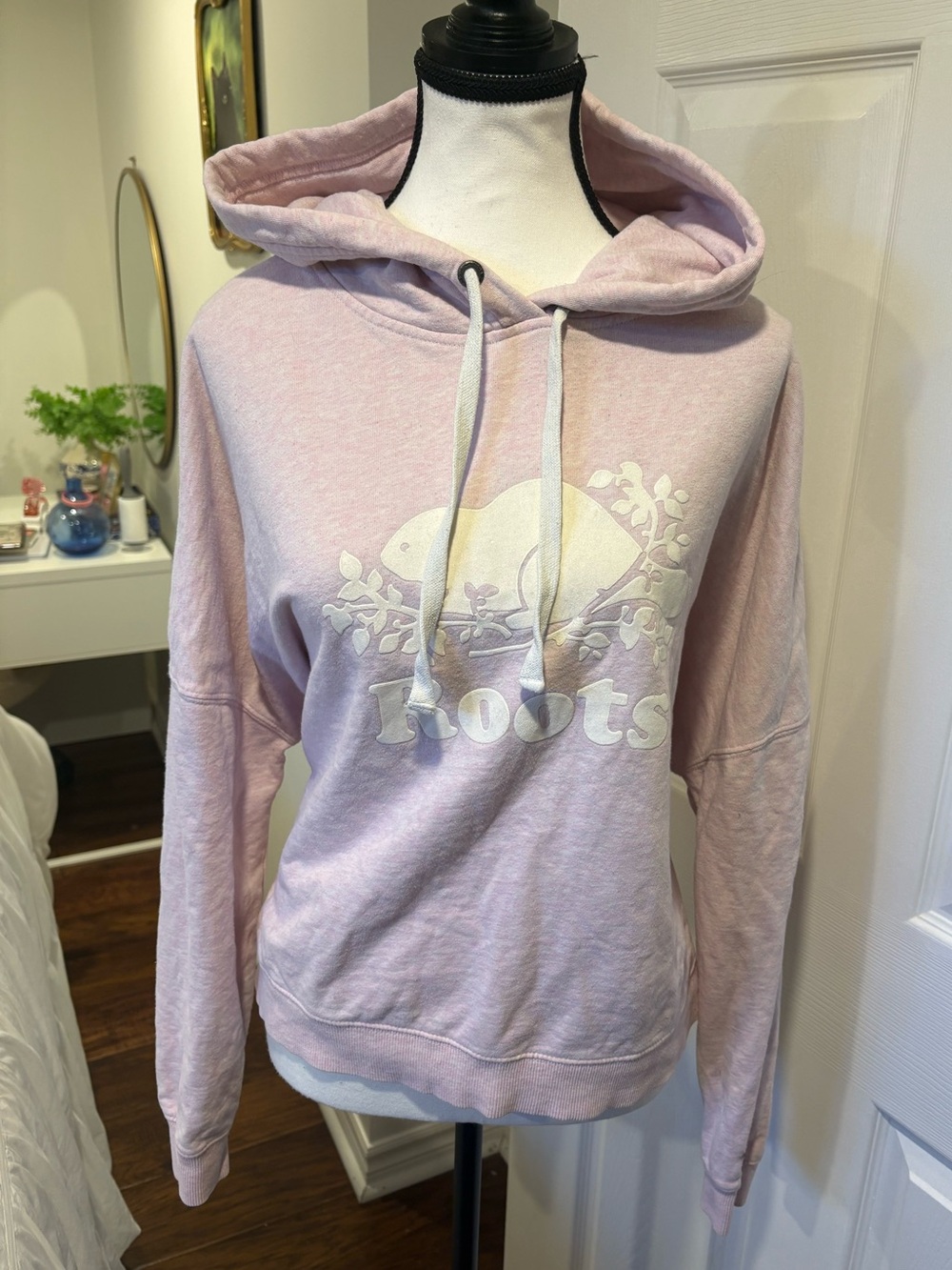 Roots Pink Logo Pullover Hoodie Sweatshirt Women’s XL